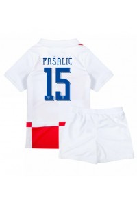 Kroatia Mario Pasalic #15 Jalkapallovaatteet Lasten Kotipeliasu EM-Kisat 2024 Lyhythihainen (+ Lyhyet housut)